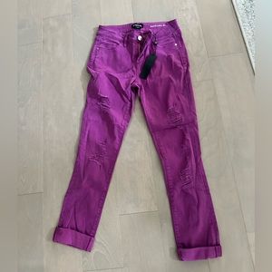 BNWT bebe cuffed heartbreaker skinny jeans size 26 gorgeous purple